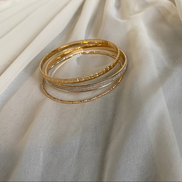 Gold Silver Glitter Textured Bangle Bracelet Set - Picture 2 of 4